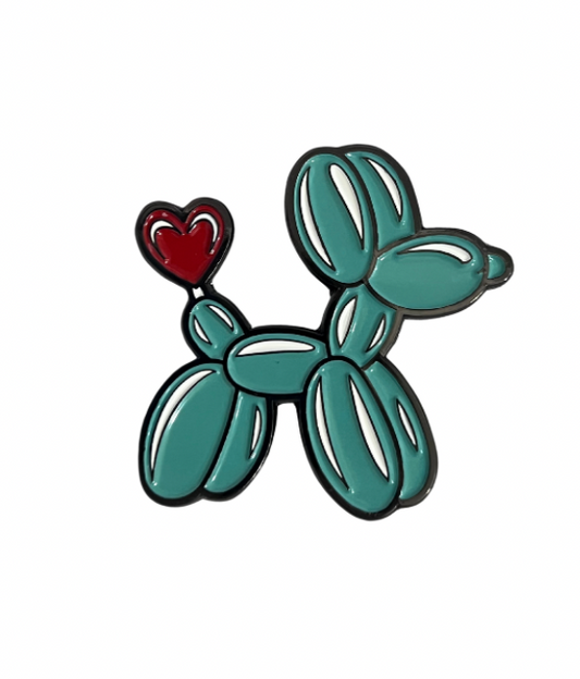 TEAL DOG WITH RED HEART TAIL PIN