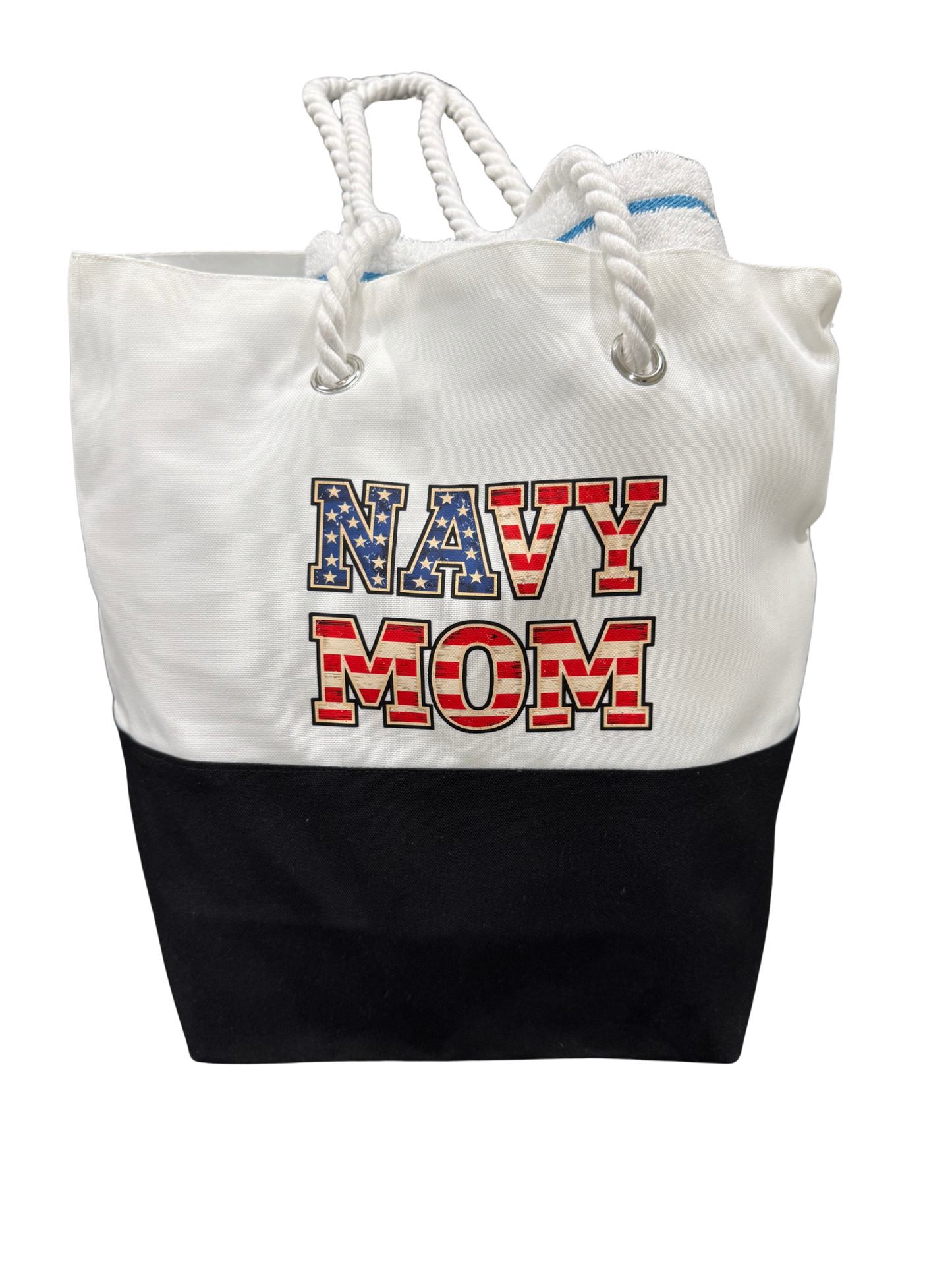 Navy MOM Beach Bag