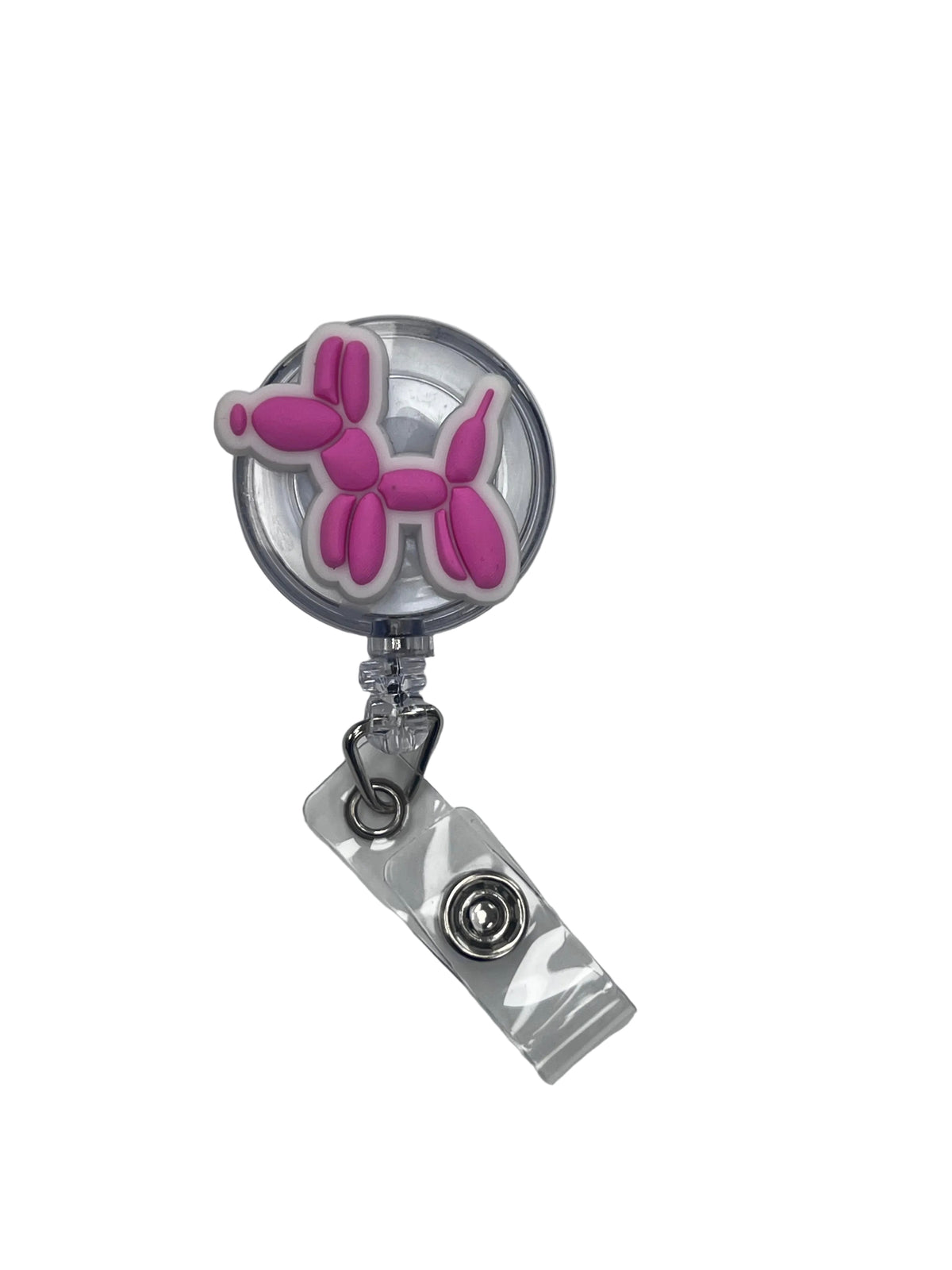SCISSOR BADGE REEL - PINK BALLOON DOG
