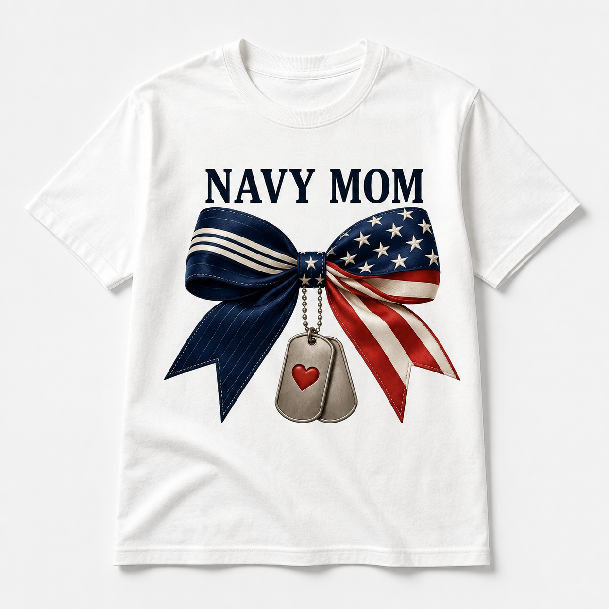 Navy Mom  HALF & HALF bow with HEART tag