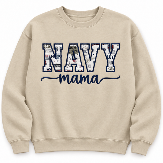 Navy MAMA (Military Fabric Print) Embroidered