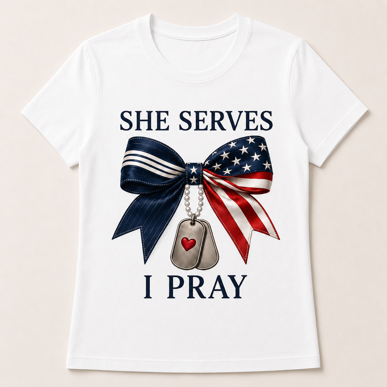 SHE Serves I Pray Half & Half Bow with HEART Tag